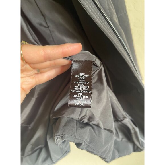 Croft & Barrow 1X Gray Quilted Faux Fur Trim Coat Hood Zip Pockets Soft Warm Coz - Picture 8 of 12